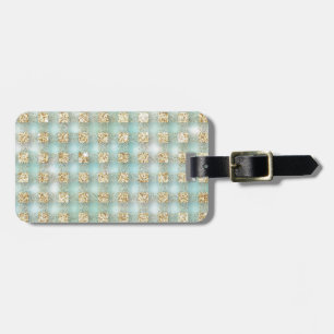 faux,gold glitter,glam,mint,tartan,plaid,pattern,p luggage tag