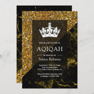 Faux Gold Glitter Gold Marble Aqeeqah   Aqiqah Invitation