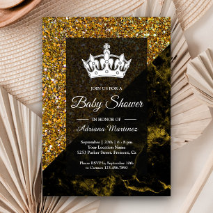 Faux Gold Glitter Gold Marble Baby Shower Invitation