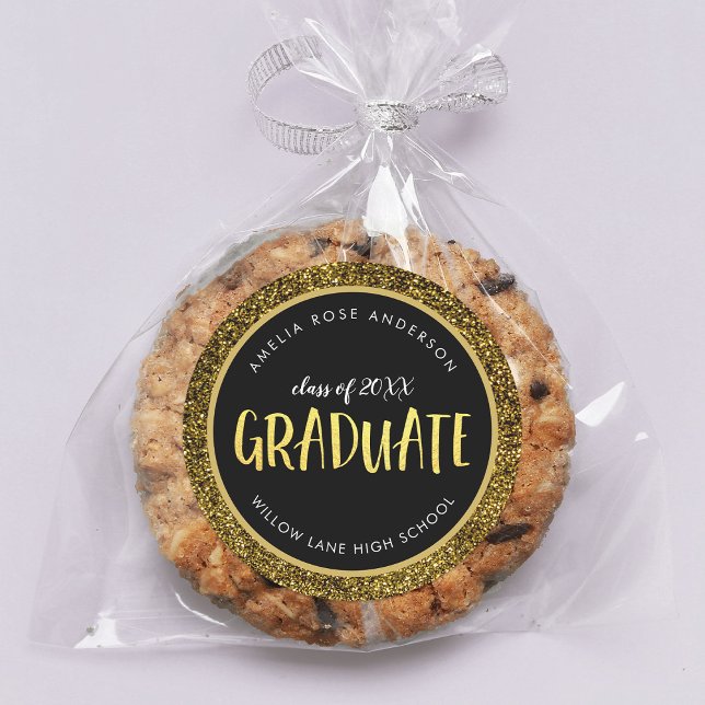 Faux Gold Glitter Graduate Graduation Classic Round Sticker (Creator Uploaded)