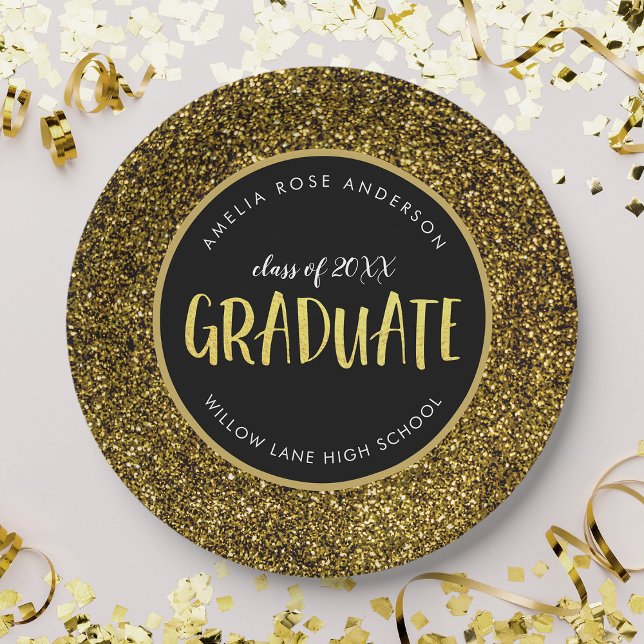 Faux Gold Glitter Graduate Graduation Paper Plate (Creator Uploaded)