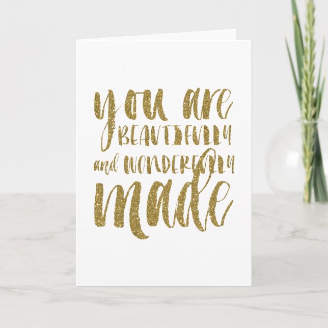 Faux Gold Glitter Inspirational Folded Note Card (Front)