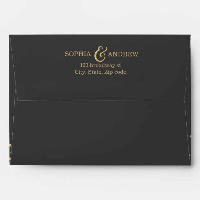 Faux gold glitter liner & return address dark grey envelope (Back (Top Flap))