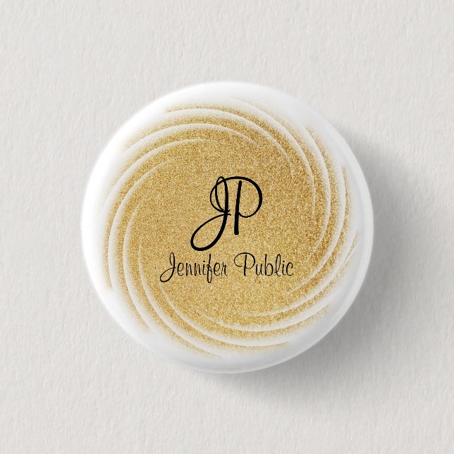 Faux Gold Glitter Look Monogram Template Elegant 3 Cm Round Badge (Front)