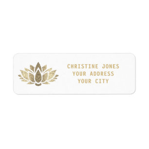 faux gold glitter lotus flower return address label