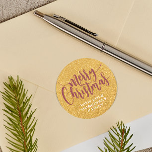 Faux Gold Glitter Merry Christmas Personalised Classic Round Sticker