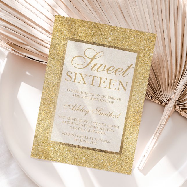 Faux gold glitter modern elegant chic Sweet 16 Invitation (Creator Uploaded)