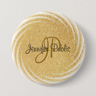 Faux Gold Glitter Monogram Elegant Large Template 7.5 Cm Round Badge
