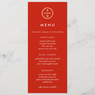 Faux Gold Glitter Monogram Red Wedding Menu