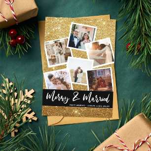 Faux Gold Glitter Multi Photo Merry & Married