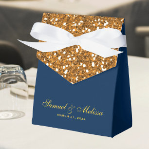 Faux Gold Glitter Navy Blue Wedding Favour Box