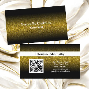 Faux Gold Glitter Ombre QR Professional Business Card