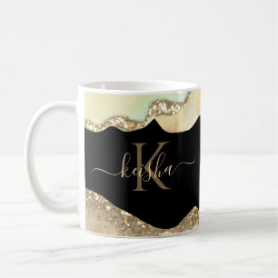 Faux Gold Glitter & Pastel Waves Bling Coffee Mug