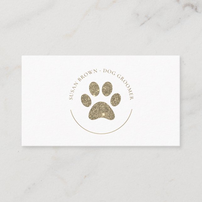 Faux Gold Glitter Paw Print Logo Business Card (Front)