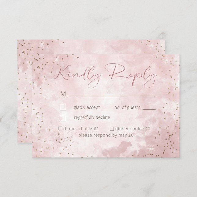 Faux Gold Glitter & Pink Modern RSVP Card (Front/Back)