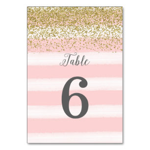 Faux Gold Glitter Pink Wedding Table Number Card