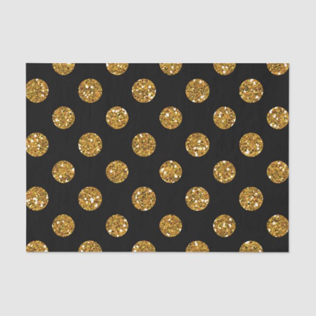 Faux Gold Glitter Polka Dots Pattern on Black Tissue Paper (Front)