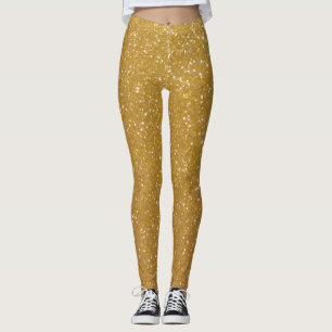 Faux gold glitter printed leggings Sparkly tights