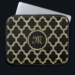Faux Gold Glitter Quatrefoil Ikat Pattern Laptop Sleeve<br><div class="desc">Faux gold and diamonds glitter quatrefoil Ikat geometric pattern over custom black background changeable on the website. Pastel overall tones. many colour combination is available and many can be created on the website. If you need any help customising any of my designs, contact ArtOnWear designer. Free text formatting with live...</div>