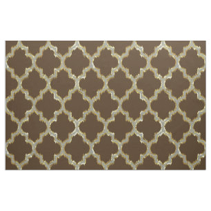 Faux Gold Glitter Quatrefoil Ikat With Brown Back Fabric