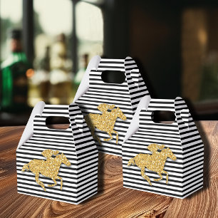 Faux Gold Glitter Race Horse Black White Stripes Favour Box