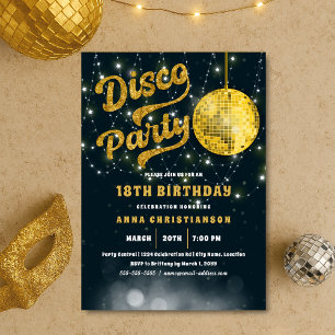 Faux Gold Glitter Retro Disco Party Birthday Invitation
