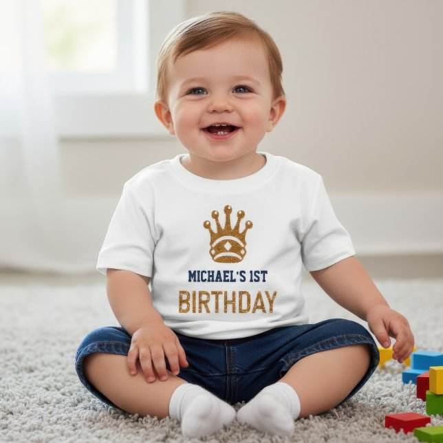 Faux Gold Glitter Royal Prince Crown Birthday Baby T-Shirt (Creator Uploaded)