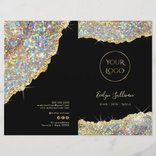 Faux gold glitter sequin service menu brochure