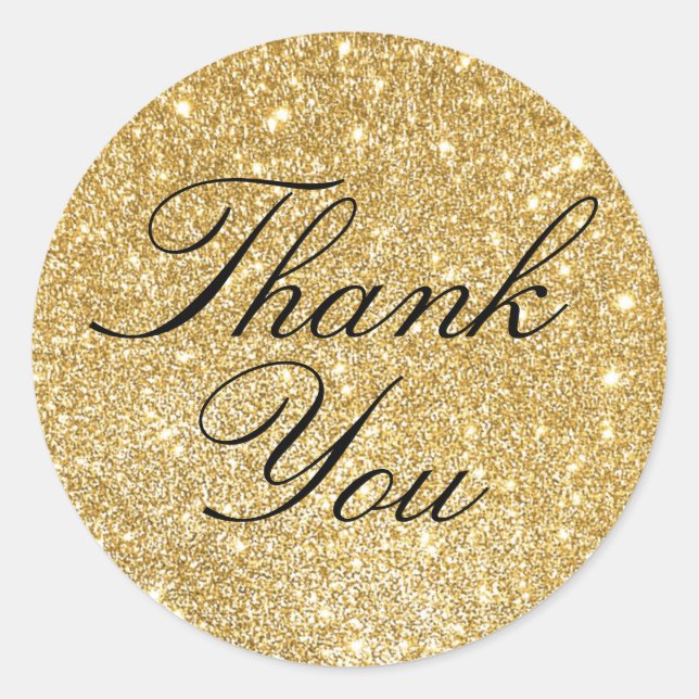 Faux Gold Glitter Thank You Circle Stickers (Front)