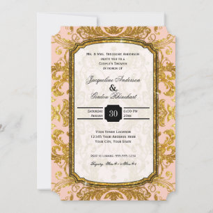 Faux Gold Glitter Ticket Vintage Couples Shower Invitation
