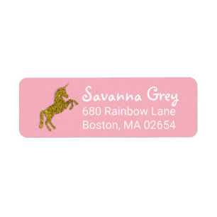 Faux Gold Glitter Unicorn Address Return Address Label