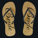 Faux gold glitter wedding flip flops for bride<br><div class="desc">Faux gold glitter wedding flip flops for bride and groom. Custom strap colour for him and her. Golden sparkly texture with glittery glimmers and sparkling glimmers. Glamourous beach sandals for men and women. Cute party favour for beach theme wedding, marriage, bridal shower, engagement, anniversary, birthday, bbq, bachelorette, girls weekend trip...</div>