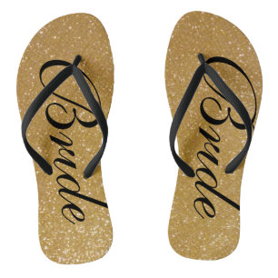 Faux gold glitter wedding flip flops for bride