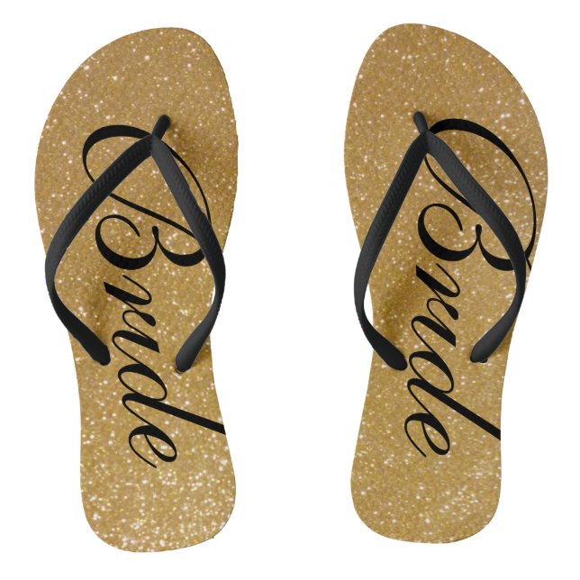 Faux gold glitter wedding flip flops for bride (Footbed)