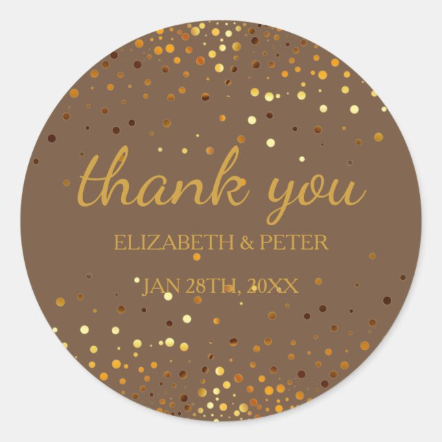 Faux Gold Glitter Wedding Thank You Classic Round Sticker (Front)