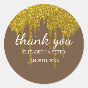 Faux Gold Glitter Wedding Thank You Classic Round Sticker