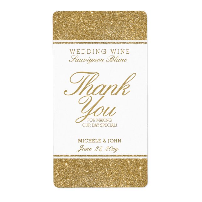 Faux Gold Glitter Wedding Wine Custom Label (Front)