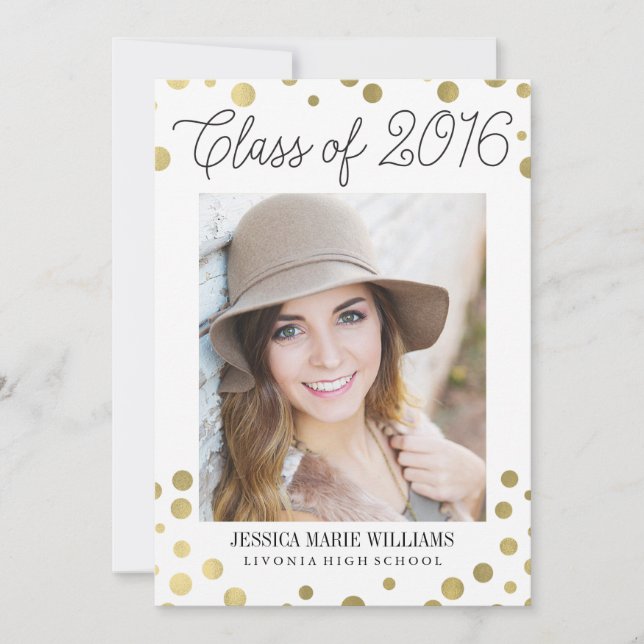 Faux Gold Glitzy Dots Graduation Invitations (Front)