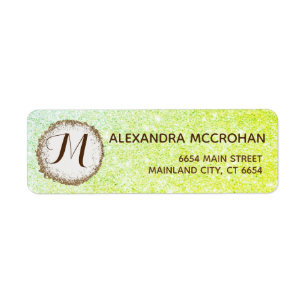 Faux Gold Green Leave Glitter Foil Return Address Label