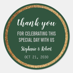 Faux Gold Green Modern Elegant Wedding Classic Round Sticker
