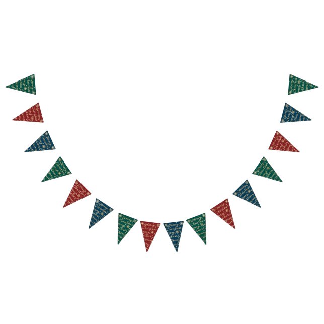 Faux Gold Green Red Blue Merry Christmas Lettering Bunting (All)