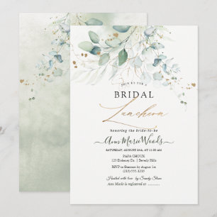 Faux Gold Green Watercolor Eucalyptus Luncheon Invitation