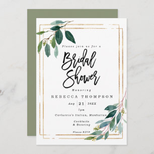 faux gold & greenery boho modern bridal shower invitation