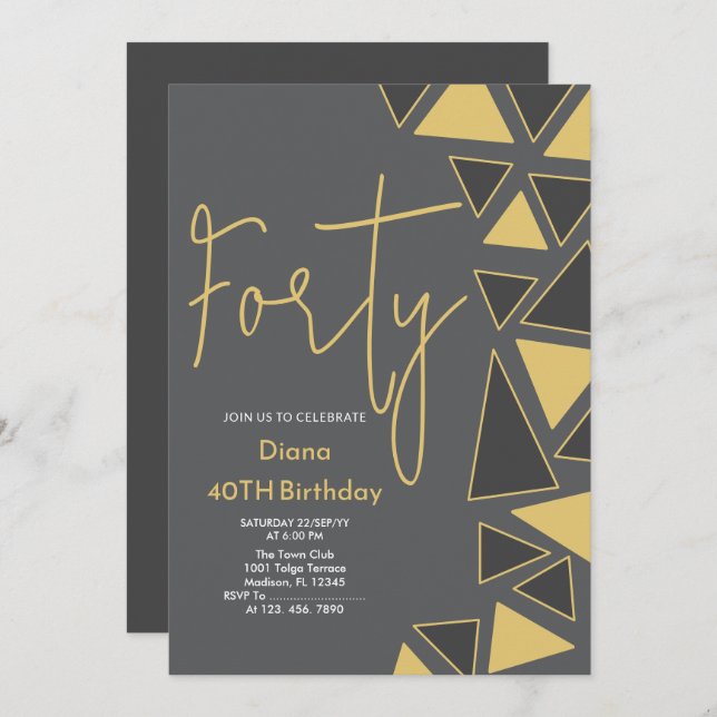 Faux Gold & Grey Birthday Invitation (Front/Back)