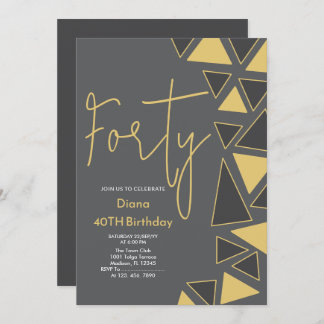 Faux Gold & Grey Birthday Invitation