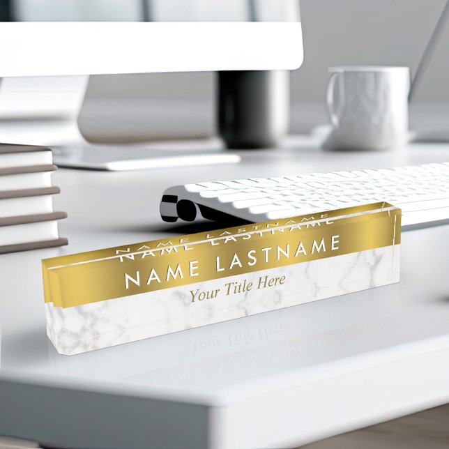Faux Gold Grey Marble Elegant Modern Stylish Sleek Nameplate (Creator Uploaded)