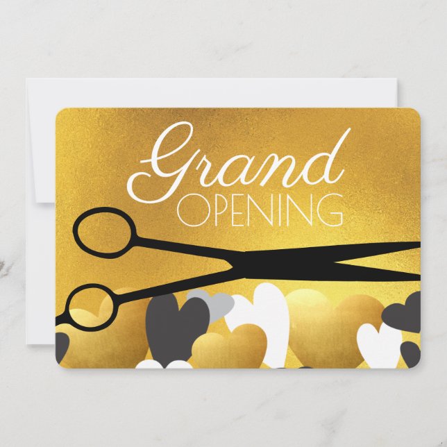 Faux gold hair stylist beauty salon grand opening invitation (Front)