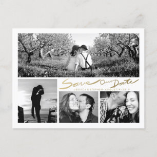 Faux Gold Handwrite Save Our Date White Postcard
