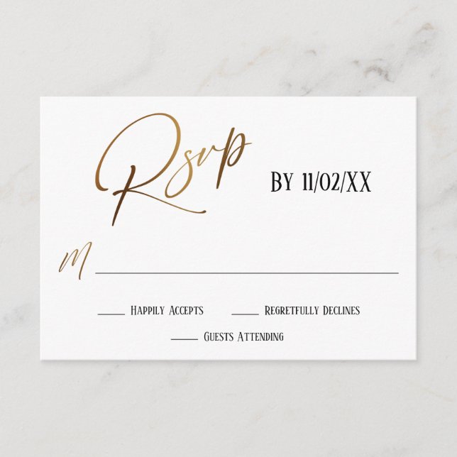 Faux Gold Handwriting Elegant RSVP Enclosure Card (Front)