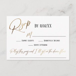 Faux Gold Handwriting Elegant RSVP Song Request Enclosure Card